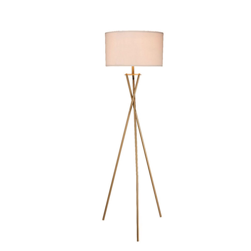64.5" Tall "Ester" Mid-Century Metal Floor Lamp, Hourglass Design, Matte Gold