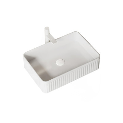 20"Bathroom Sink, Rectangular Striped Vessel Ceramic Basin Without Faucet, NO Cabinet, White