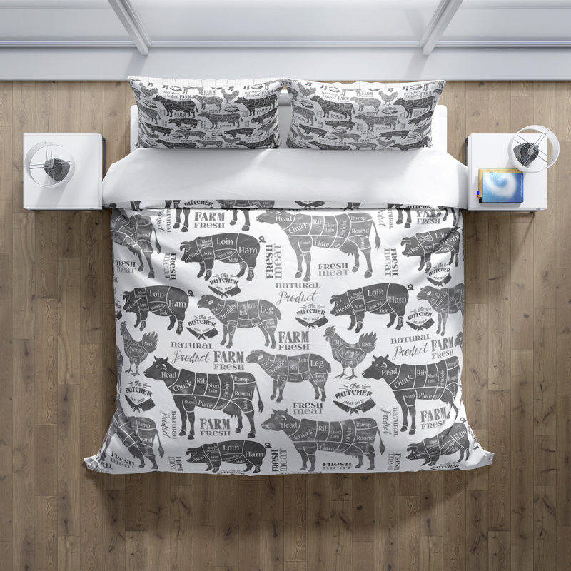  Housse de couette en microfibre grise / blanche, Housse simple et 1 taie décorative