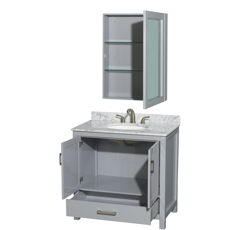 Sheffield 36" Single Bathroom Vanity Set with Mirror, Oval, Gray, Centerset