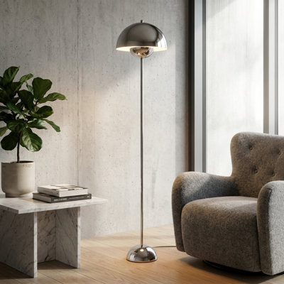 Modern Dome Floor Lamp with Indirect Light, Slim Metal Pole & Foot Switch – 65" Tall Standing Lamp for Living Room, Bedroom, Office – E26 Socket