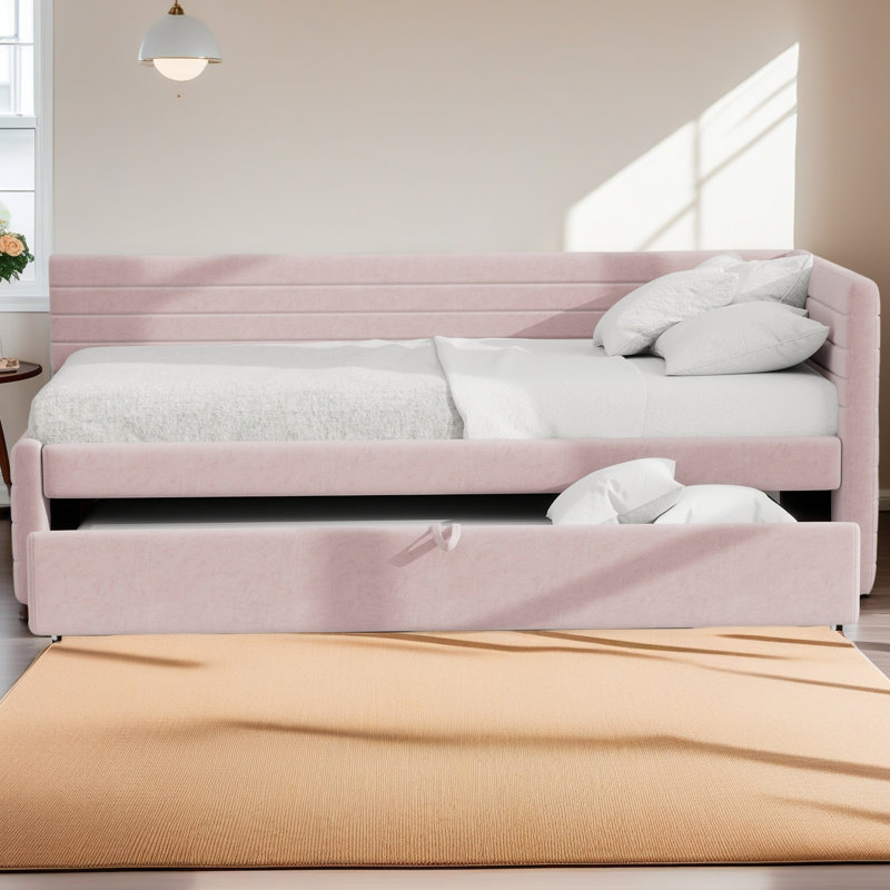 Lit de jour simple rembourré avec couchette, Rose