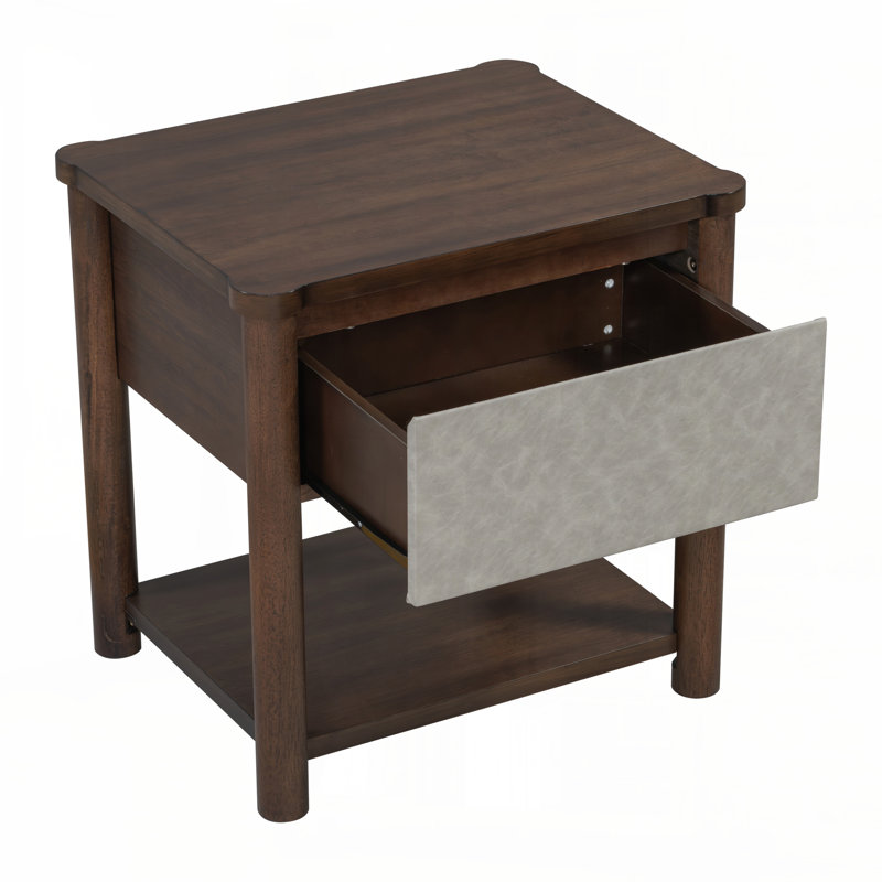 Table de chevet en bois Farmhouse, Light Grey/Walnut