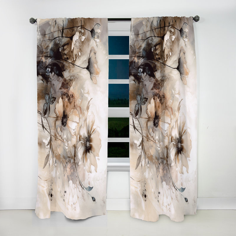 Delicate Warm Floral Impressions - Traditional Velvet Curtain - Room Darkening - 1 panel, 52" W x 120" L