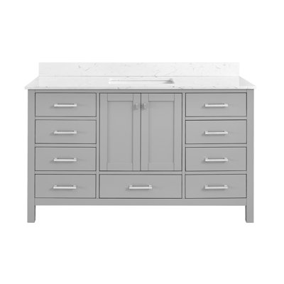 Meuble-lavabo de 54 po en bois massif gris avec lavabo et armoire de rangement