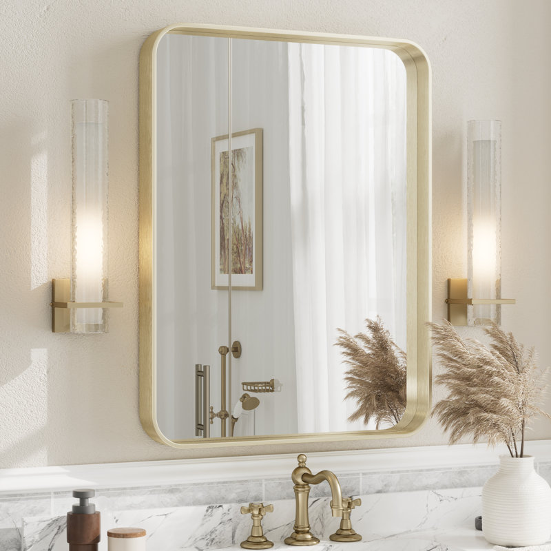 Miroir mural Aevar, 32 po x 24 po, Or brossé