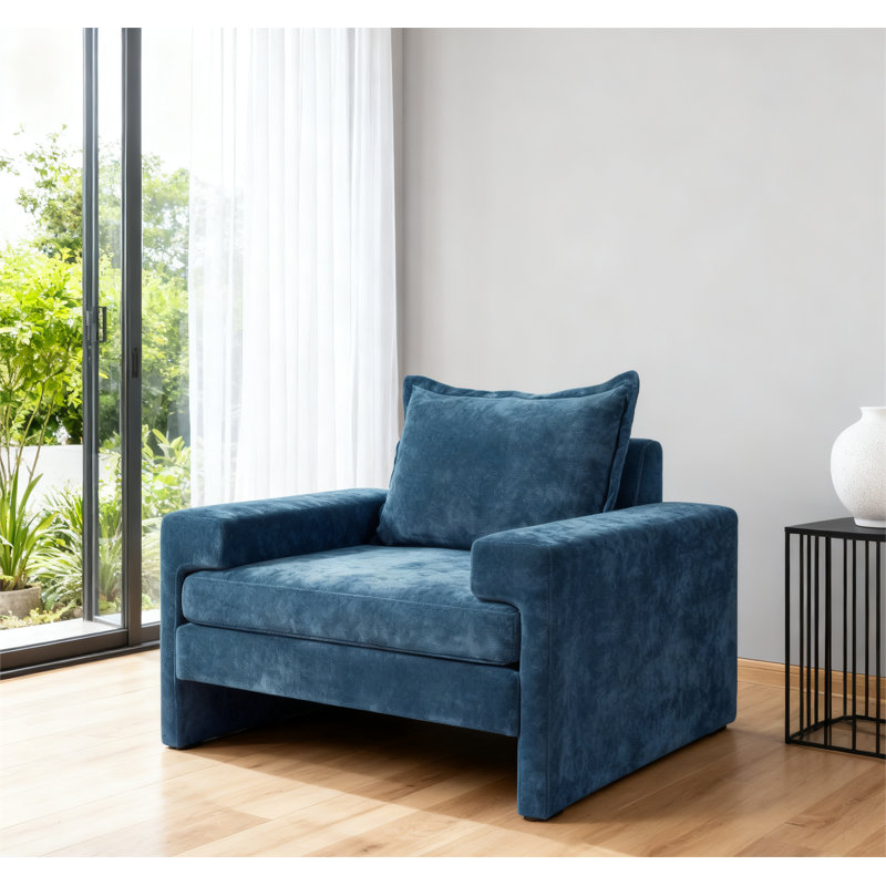 Chenille Upholstered Armchair 40.9" Accent Chair with Armrests, Blue