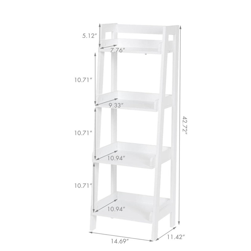 4-Tier Ladder Shelf, Bathroom Shelf Freestanding, 4-Shelf Spacesaver Open Wood Shelving Unit, Ladder Shelf (White)