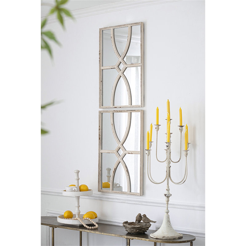Miroirs muraux rectangulaires en bois 16 "x 23" avec cadre patiné, Verticale, Blanc