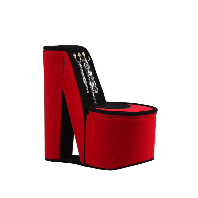 Boîte à bijoux de 9 po de hauteur avec crochets, chaussures à talons hauts, Rouge