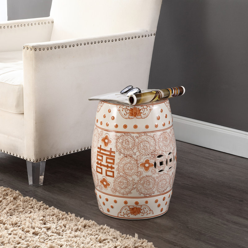 Tabouret de jardin double en céramique orange et blanc Double Happiness, Orange/Blanc