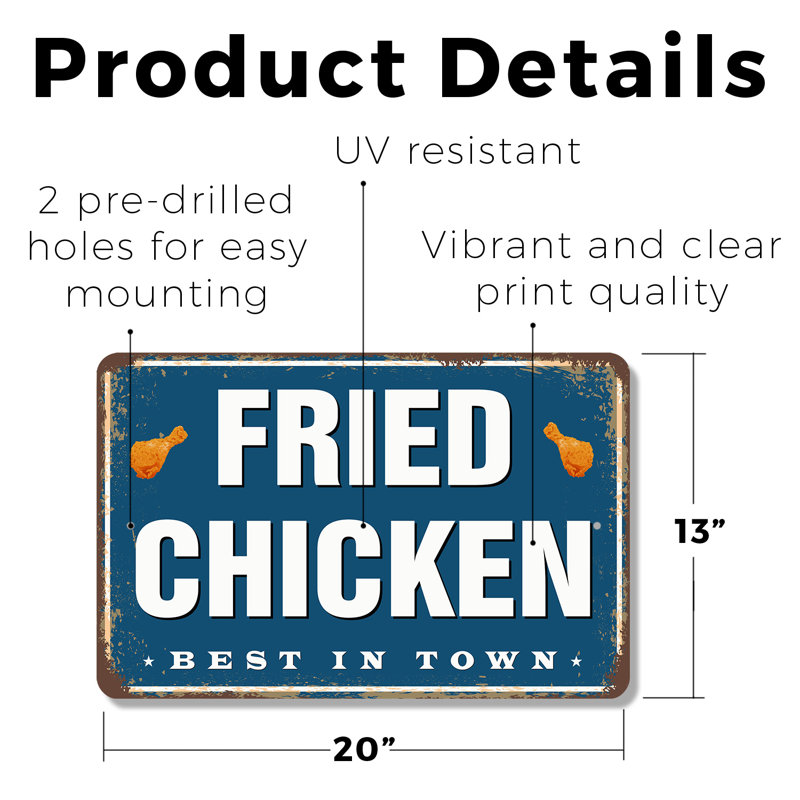 Plaque en plastique Fried Chicken Street 13 po x 20 po, H 13 po x l 20 po x P 0,1 po