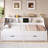 Twin to King Size Daybed Frame with Storage Bookcases, 2 Drawers, Charging Design, White