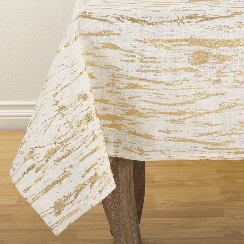 Distressed Metallic Foil Design Cotton Tablecloth 54" W X 54" L, Gold