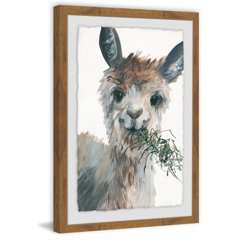 Munching Llama - Single Picture Frame Painting, 46 cm H x 30 cm W
