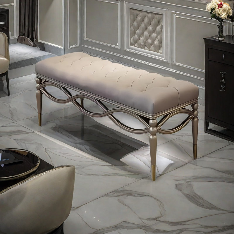 Banc rembourré en cuir de vache Coenraad, H 18,11 po x l 62,99 po x P 17,71 po