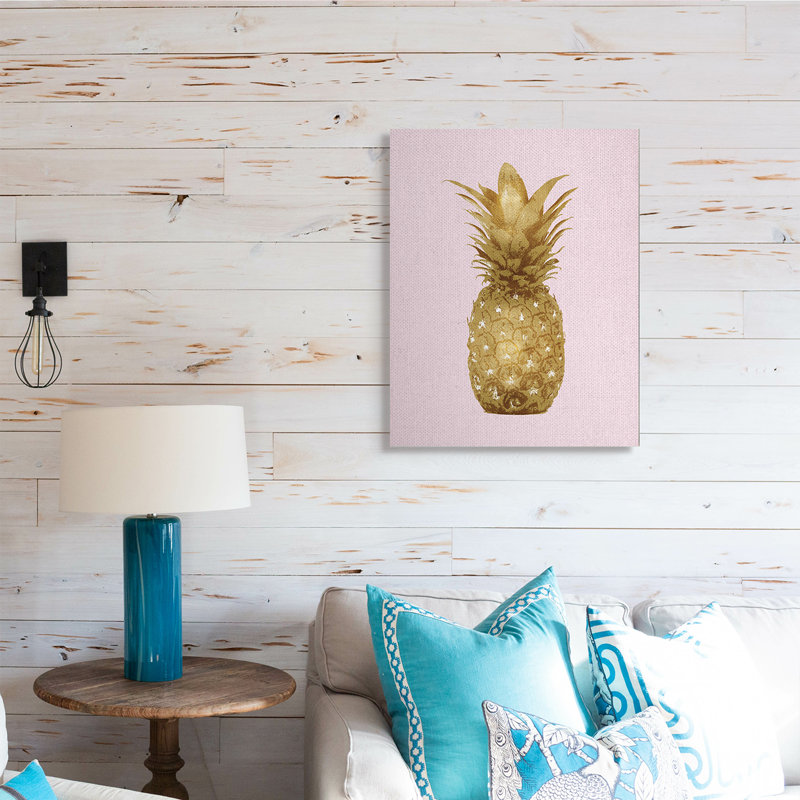 Golden Glam - ananas sur rose, Toile tendue, H 30 po x l 24 po