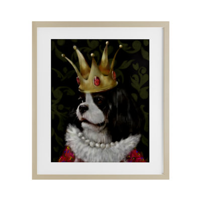 «Queenie Dog» avec couronne dorée, reproduction encadrée sous verre, conception de Mary Sparrow