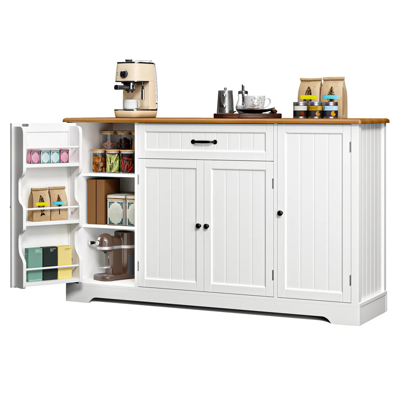 Buffet de style champêtre de 116 cm de large avec tiroir et étagères réglables, meuble de rangement pour cuisine, Brun