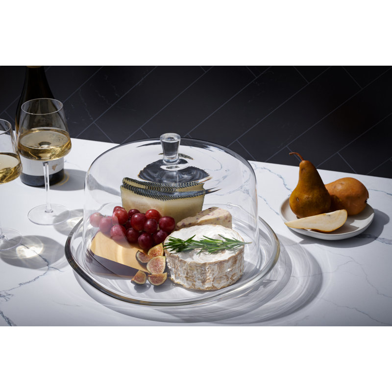 Cake Plate With Dome - Glass - Large 2 Pc Set - Cake Plate With Wavy Edge 13.5" Diameter - Large 11.5" Diameter Cake Dome For Cake - Cheese - Fruit - - Made In Europe- By Barski