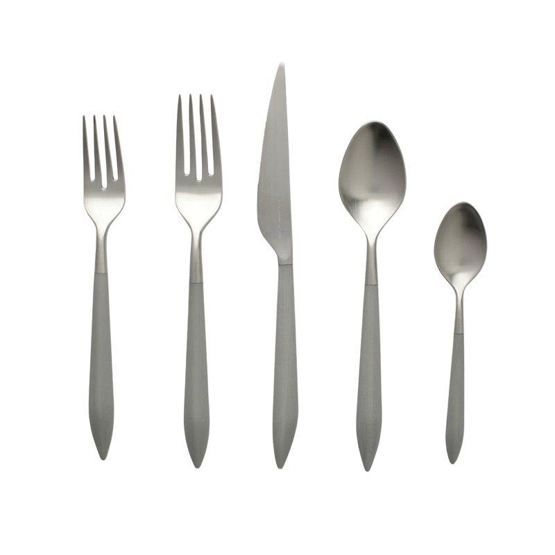 Ares 5 - Piece Stainless Steel Flatware Set - Service for 1, Silver/Light Gray