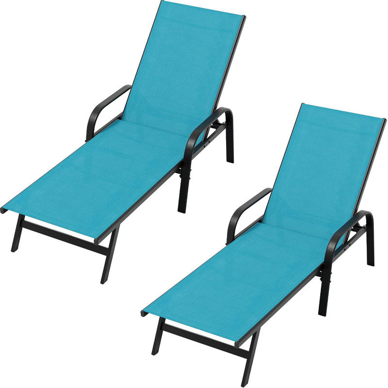 Set of 8 Outdoor Lounge Chairs with 5-Position Adjustable Backrest, PVC-coated Polyester Fabric, Metal Frame for Patio, Garden, Poolside, Balcony