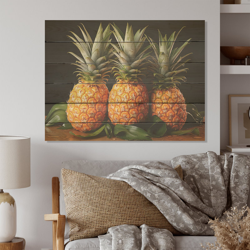Doux ananas juteux délice - Ananas, art sur bois de pin naturel, H 30 po x l 40 po