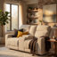 Causeuse inclinable électrique avec console Kenie, tissu chenille ivoire Kenie