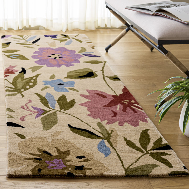 Tapis floral en laine touffeté à la main Chanler, Tapis de couloir 2 pi 6 po x 8 pi