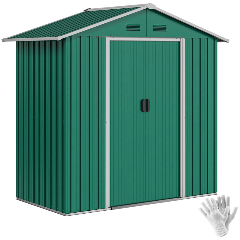 Bhola 6.5 x 3.5ft Metal Garden Shed with 4 Vents Green