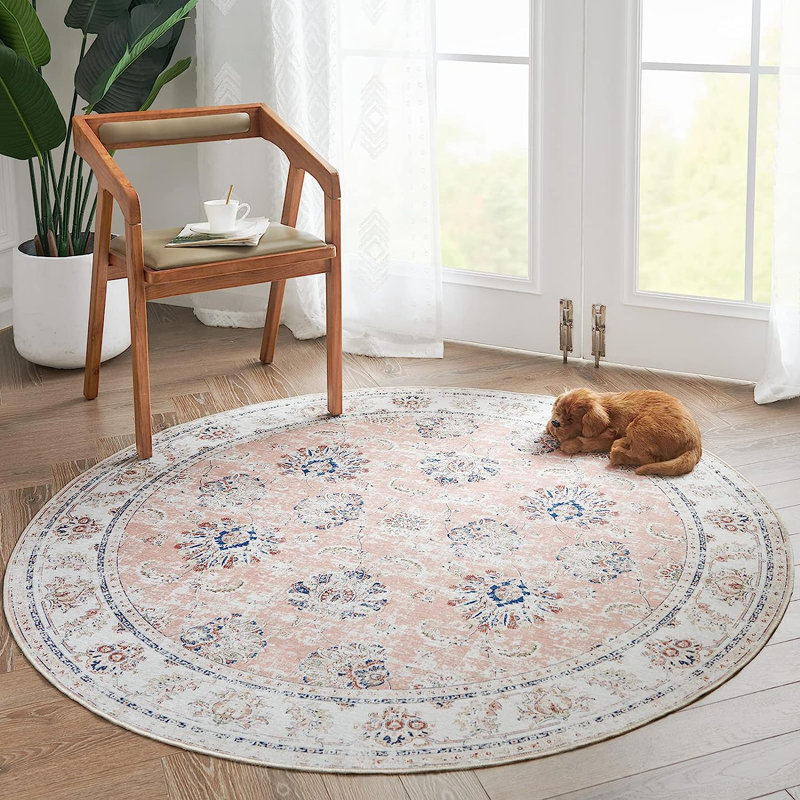 Rgfairy Chenille Mashine Washable Oriental Indoor Arae Rug with Non-Slip Backing for Bedroom Living Room , Round 5'