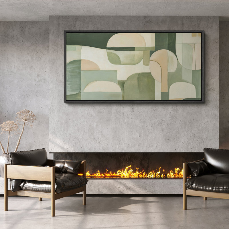 «Mid Century Modern Abstract Shapes», impression sur toile encadrée surdimensionnée, Noir, noir, noir, noir