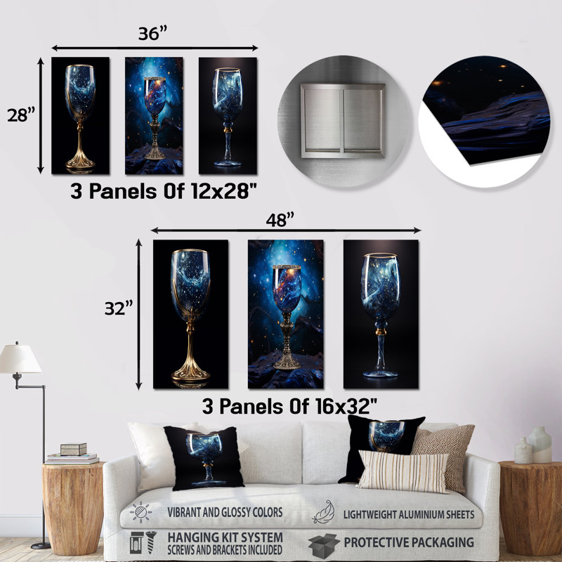 Verre à gobelet en verre - Ensemble de 3 impressions sur verre, H 28 po x l 36 po