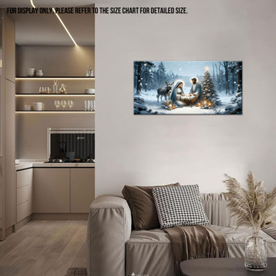 Nativity Scene Canvas Wall Art Mary Joseph & Baby Jesus Birth of Christ Framed Canvas Print, Religious Christmas Poster Home Church Room Decor, Ready to Hang Spiritual Picture Artwork, 12×24 Inches