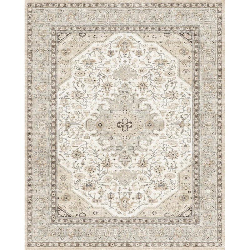 Rug Kitchen - Hallway Non Slip Washable Oriental Soft Indoor Neutral Carpet for Entry Bedroom Farmhouse Low Pile Stain Resistant Hall Rugs Long Thin Front Door Mat - Ivory
