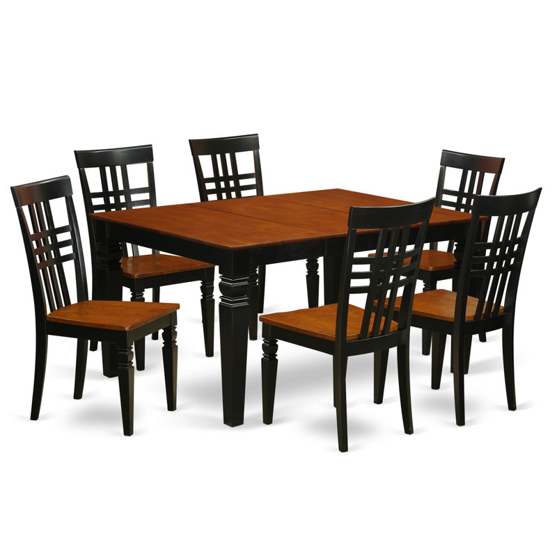 7 Piece Dining Set Consist of a Rectangle Dining Table with Butterfly Leaf and 6 Kitchen Chairs, Black & Cherry, Black/Cherry