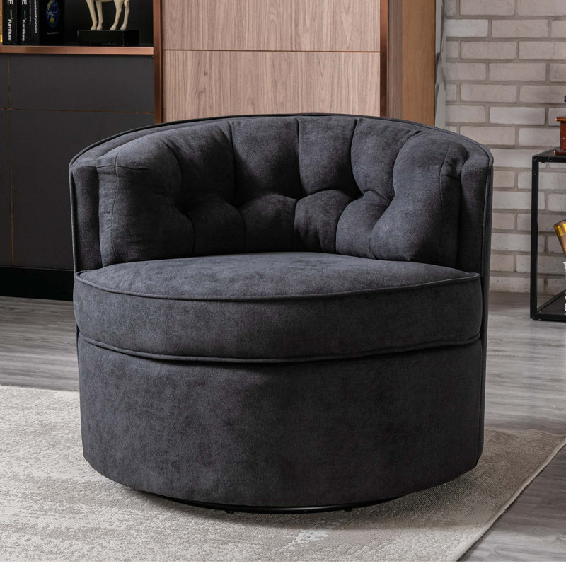 Fauteuil demi-tonneau pivotant en lin 83,82 cm Caner, Lin noir