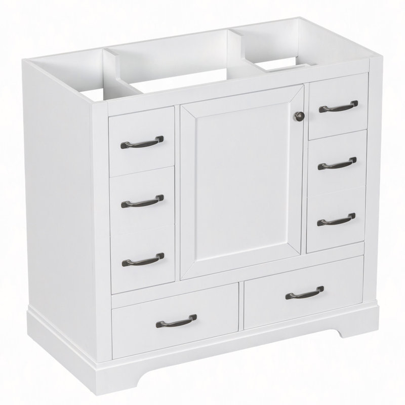 Meuble-lavabo 36 po sans lavabo, base d'armoire seulement, six tiroirs, diviseur de tiroir multifonctionnel, tablette réglable