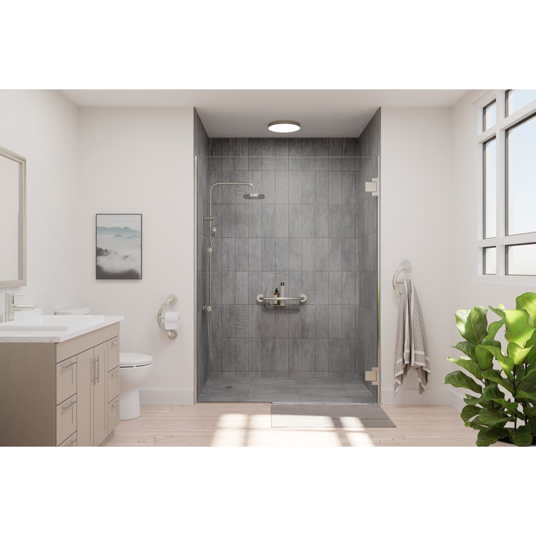 PLUS Shampoo Shelf 16" in Brushed Stainless, Decorative Grab Bar with Shelf (500 lb. Capacity) HealthCraft