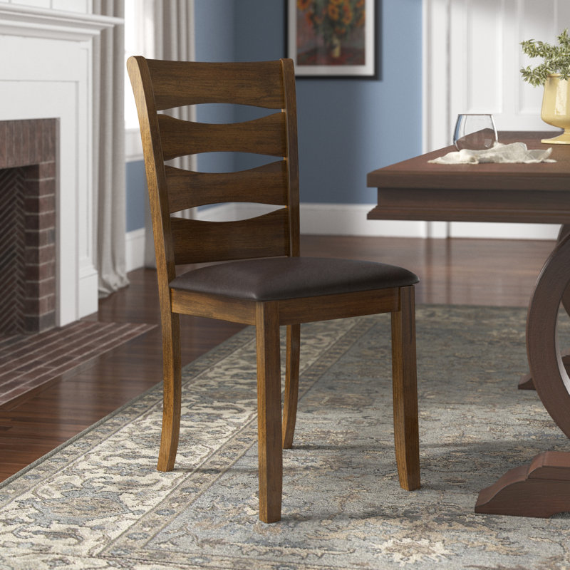 Delrick 19.5 " H Faux Leather Upholstered Rubberwood Solid Wood Side Chair