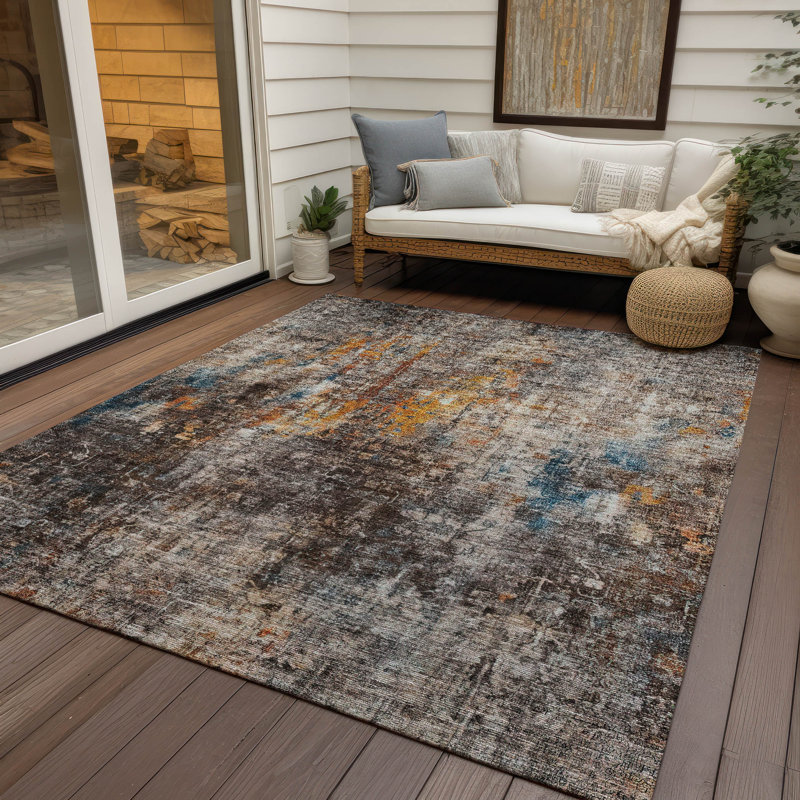 Tapis taupe Ayush ACN655 intérieur / extérieur lavable à la machine, Rectangle 2 pi 6 po x 3 pi 10 po