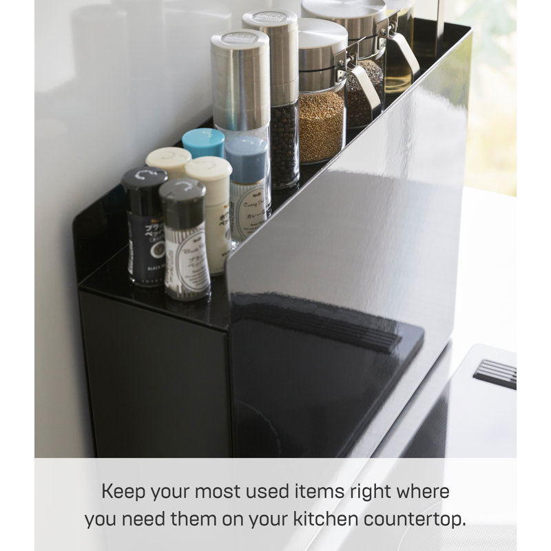 Black Steel Magnetic Countertop Spice Rack with Sliding Drawer