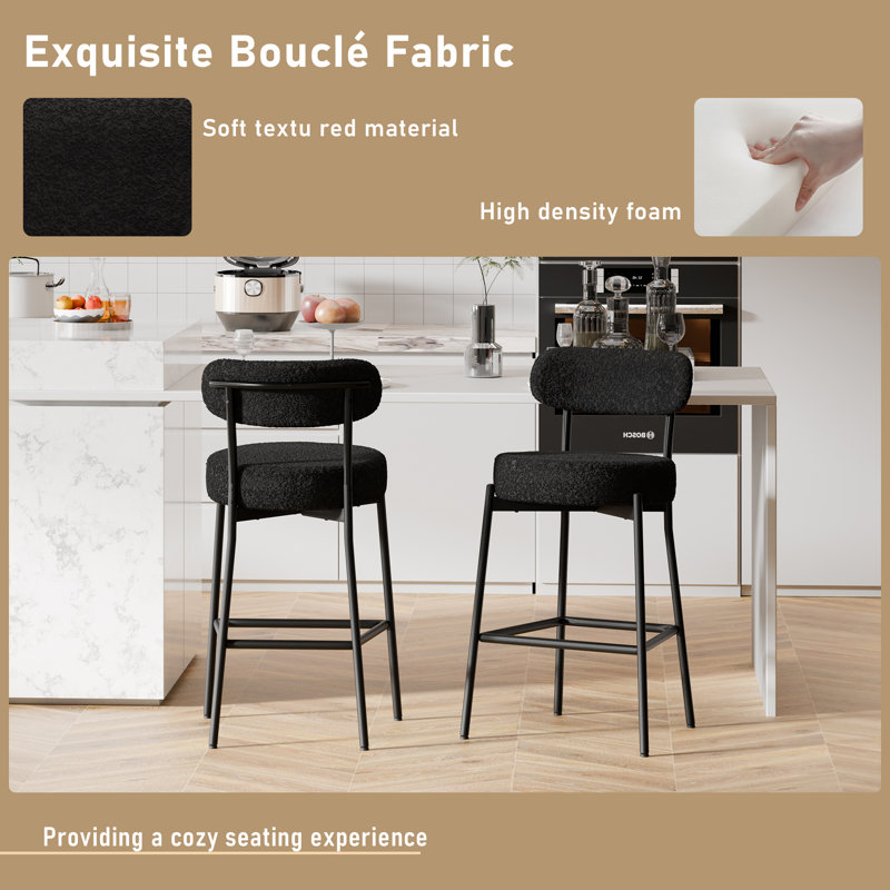 Ensemble de 3 tabourets de bar Sherpa à hauteur de comptoir moderne avec dossier incurvé / dossier rond et chaises de bar confortables pour îlot de cuisine, 24,6 po