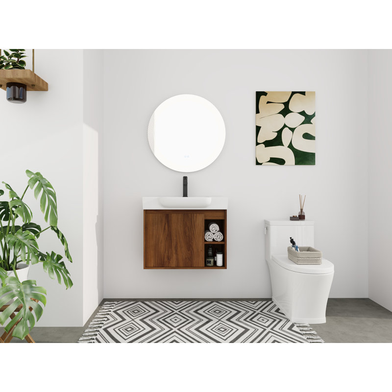 Meuble-lavabo mural 28 po avec lavabo en céramique blanche et porte à fermeture en douceur, emballage KD