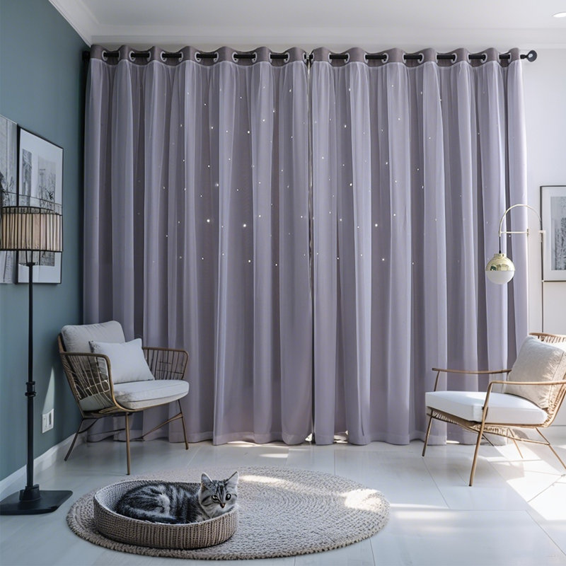 Rideaux occultants à 1 panneau pour chambre d'enfant dans le salon avec double couche de décoration à découpes, Gris