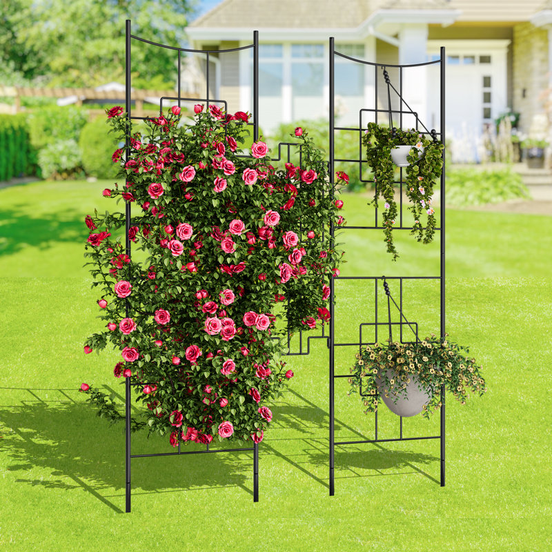 1 PCS 169x130cm Black Metal Garden Trellis, Rustproof 14mm Reinforced Steel Climbing Plant Support for Roses Vines Vegetables, Indoor Outdoor Patio Potted Plant Frame