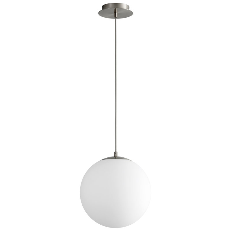 Luminaire suspendu sphère 1 lumière DEL Kamm, Nickel satiné, H 133,75 po x l 12 po x P 12 po