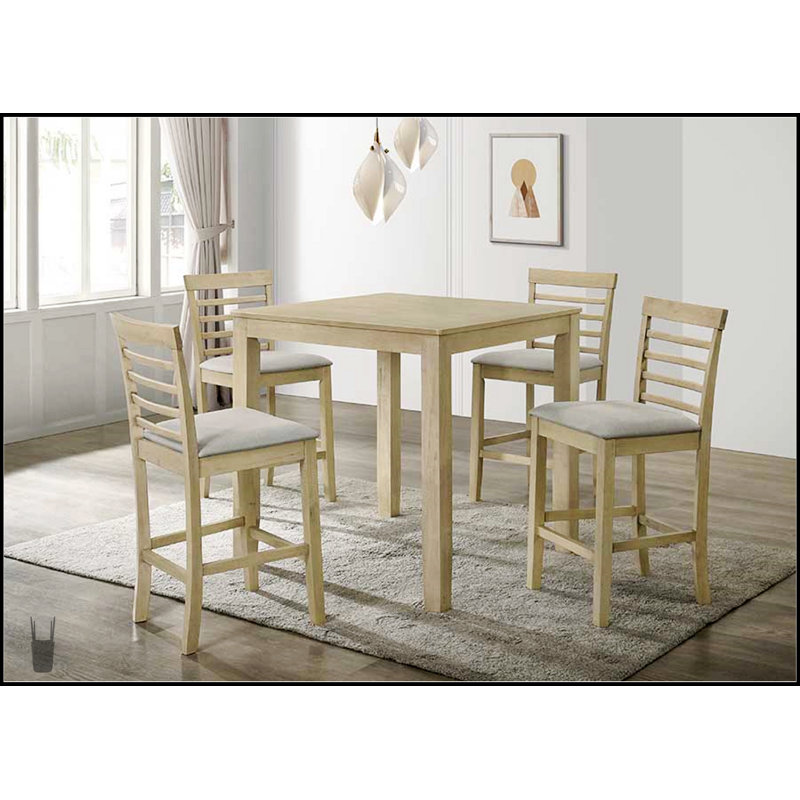 Magnifique ensemble de salle à manger 5 pièces à hauteur de comptoir de couleur crème avec table carrée de hauteur pub et chaises rembourrées crème pour un repas élégant