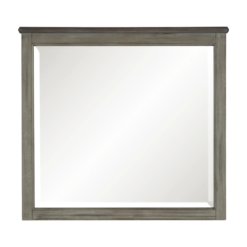 Miroir de commode Cadie, rail supérieur en planches, gris antique et brun café 38 x 42