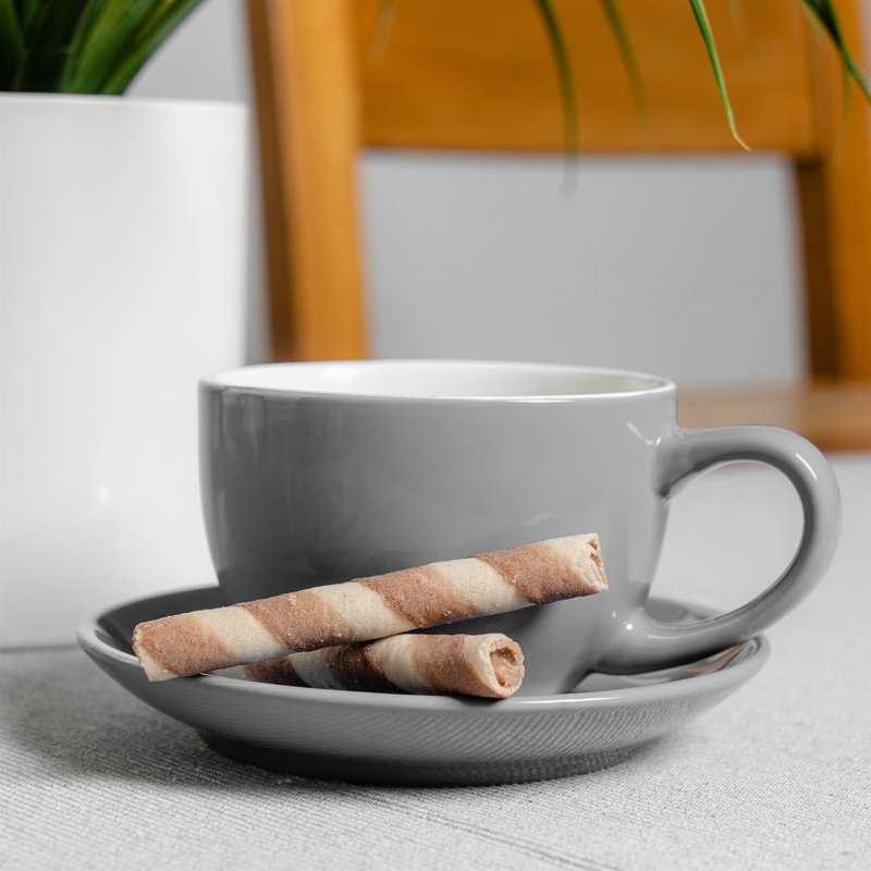 Argon Tableware - 250ml Coloured Cappuccino Cup with Saucer, Grey